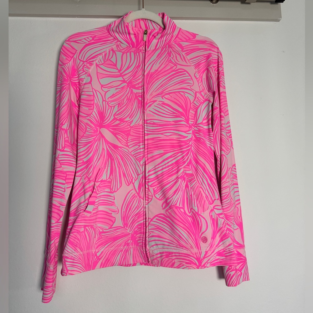 Lilly Pulitzer Pink and White Luxletic Zip Up Jacket Top Size XS